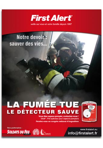 Affiche et insertion publicitaire pour des détecteurs de fumée